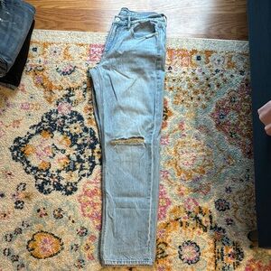 American Eagle Outfitters Blue Straight Jeans with Distressed Details